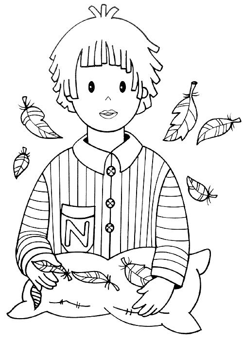 coloriage nicolas et son oreiller perce